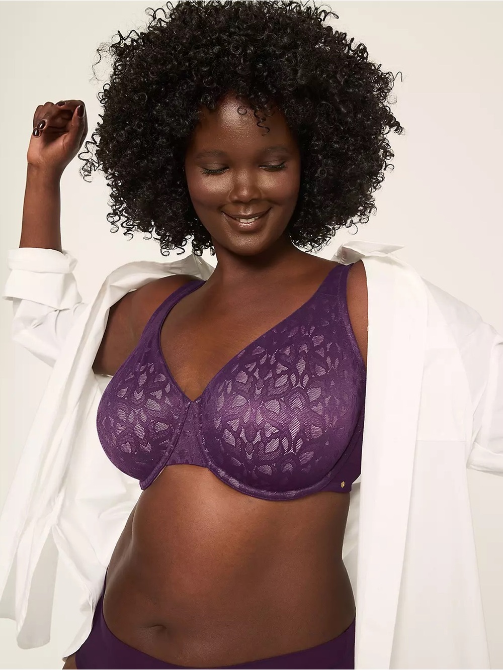 Cacique Smart Lift Lace Unlined Full Coverage Bra 48c Purple NWT